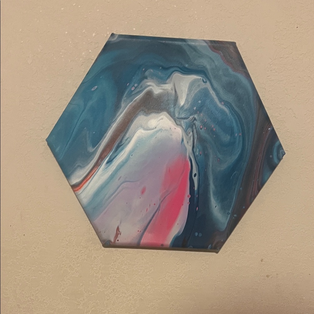 NEBULA IN MOTION ORIGINAL ACRYLIC POUR ON CANVAS MULTI COLOR HEXAGON NEW